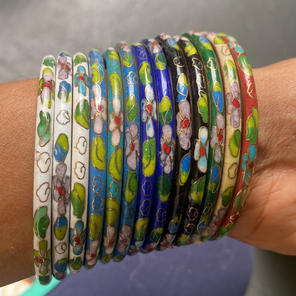 Vintage Cloisonne Enamel Set 13 Bangles